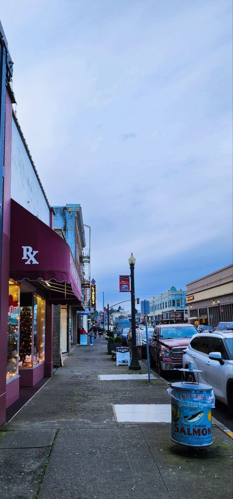 an evening view of downtown Astoria
