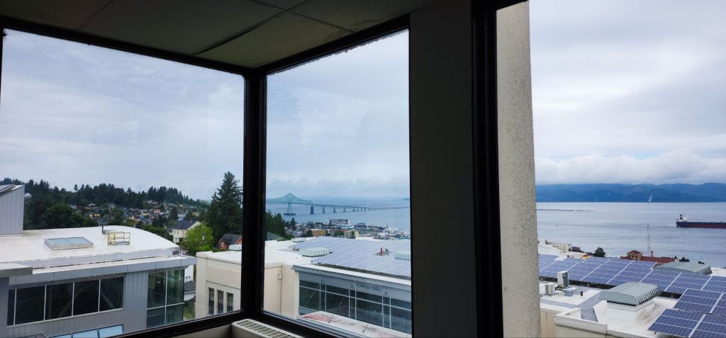 a sweeping view of the columbia river and downtown Astoria Oregon